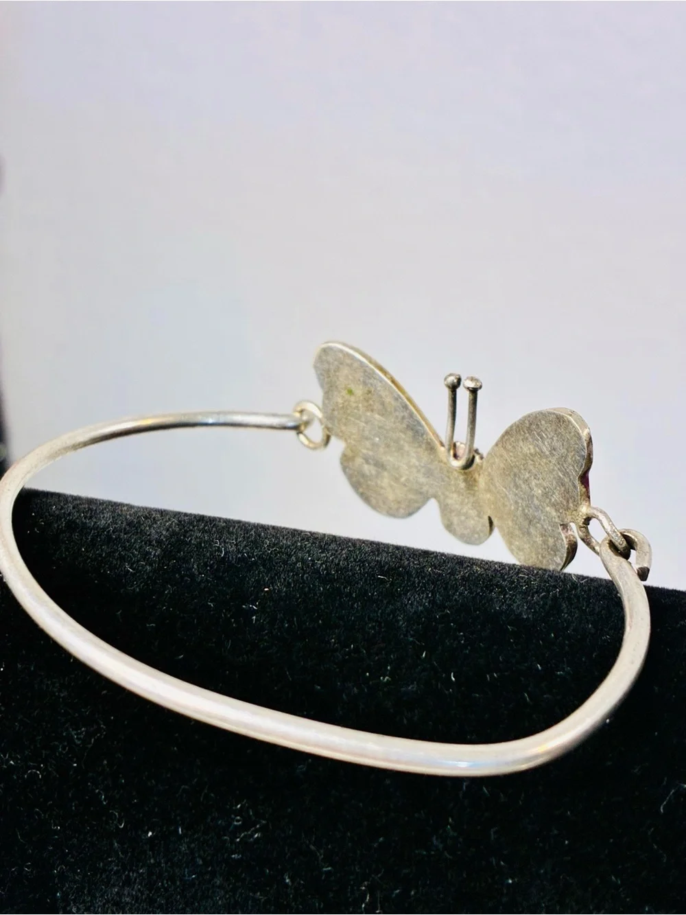 Iridescent Pink & Purple Mother of Pearl Inlay Butterfly Bangle Bracelet 925S